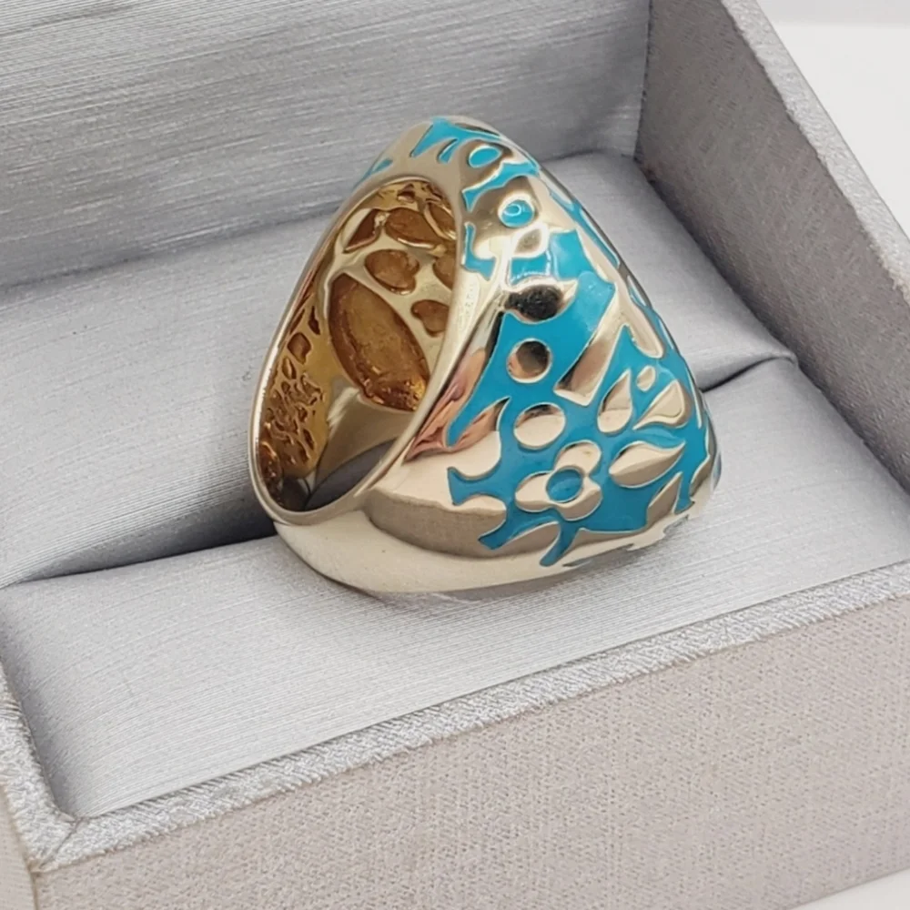 Blue Enamel Flower Ring